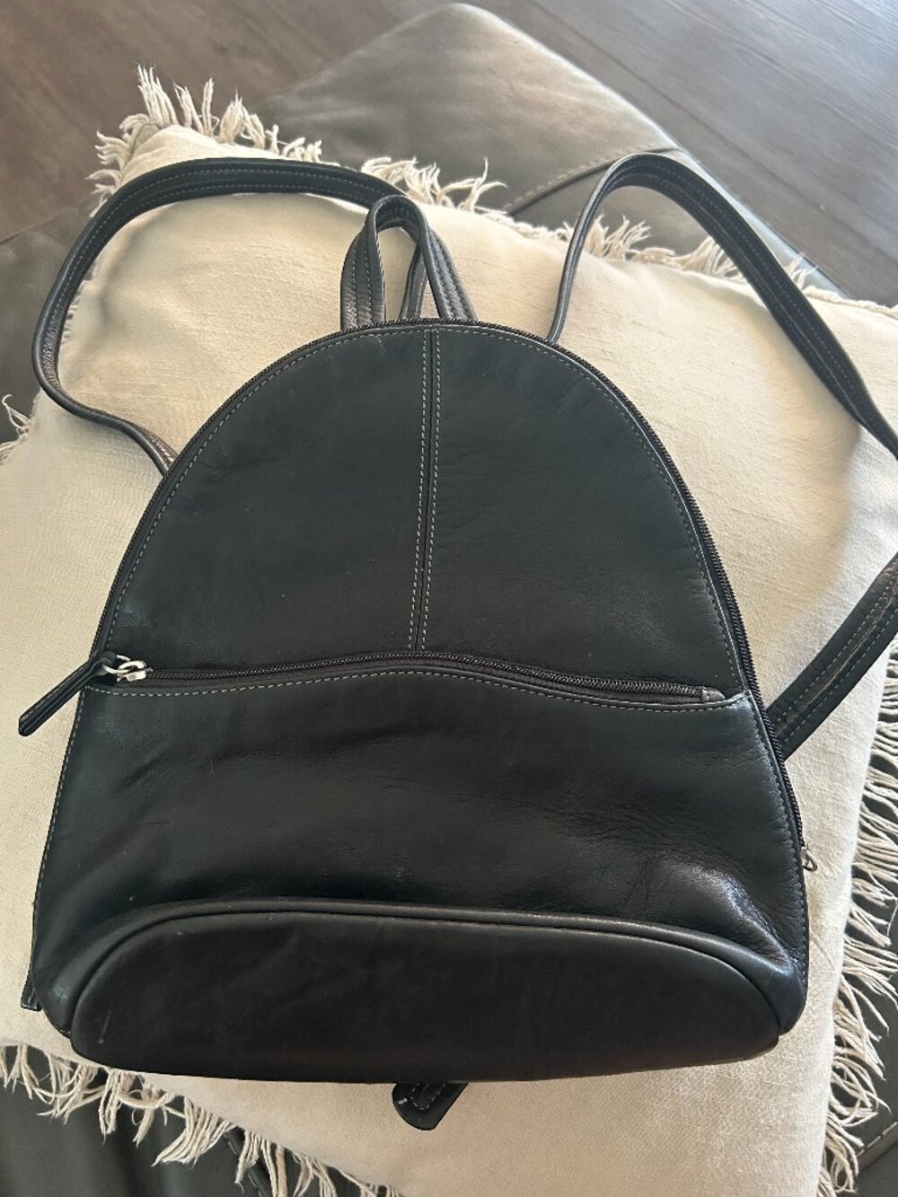 Tignanello Black Backpack Silver Hardware Zip Closure Double Handles
